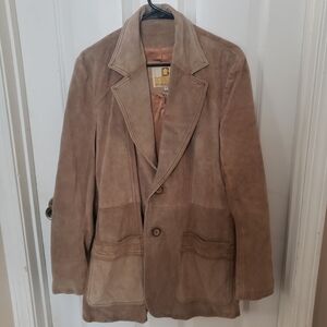 Bermans Vintage Tan Suede Blazer Leather Jacket Button Light Brown Lined Large